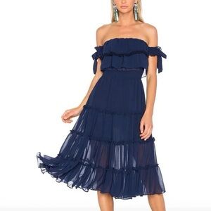 Misa Los Angeles x Revolve Michaela Dress Navy Off-Shoulder Midi Dress